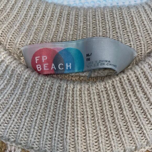 Free People Beach Oversized Grandpa Sweater XL Womens Tan Blush Pullover Crew - Picture 4 of 7